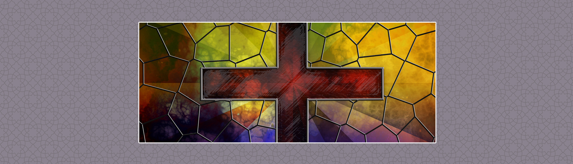 Red Glass Cross on Stained Glass Window Panel